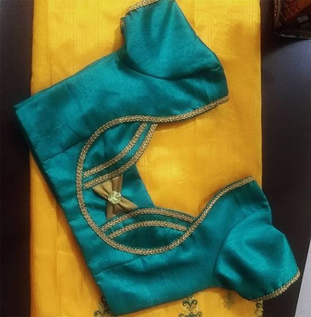 Teal Blue Lace Work Blouse Design