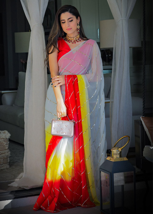 Tricolor Chiffon Saree