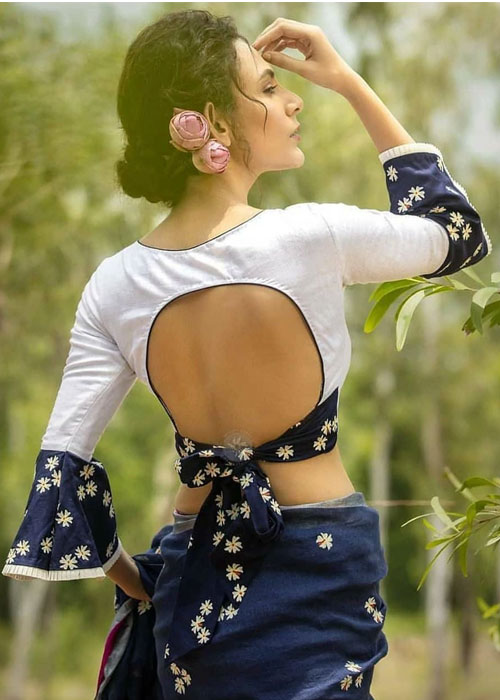 White Blouse With Floral Bell Sleeves