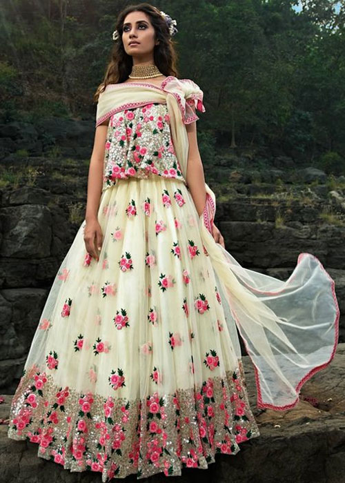 White Sequin Work Lehenga