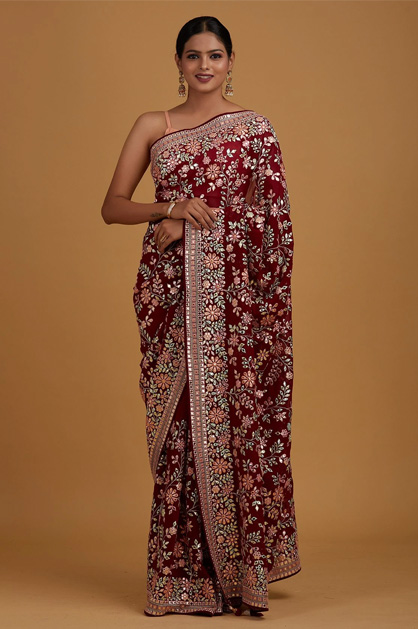 Wine Gotapatti Designer Saree