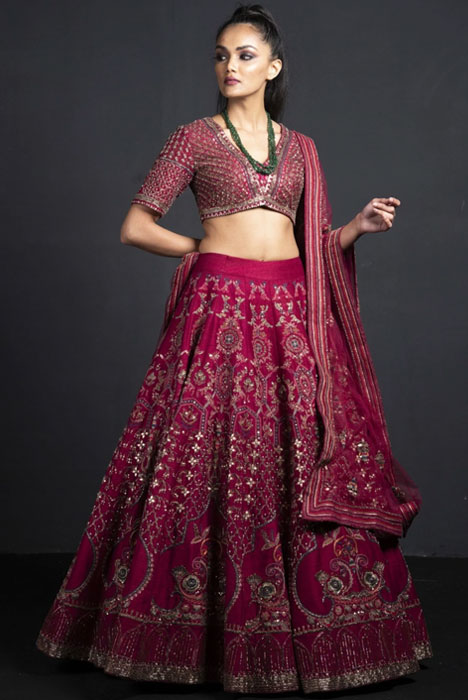 Wine Lehenga Set