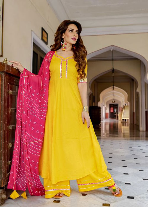 Yellow Anarkali Kurta With Palazzo