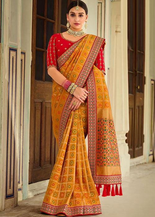 Mustard Bandhej Saree
