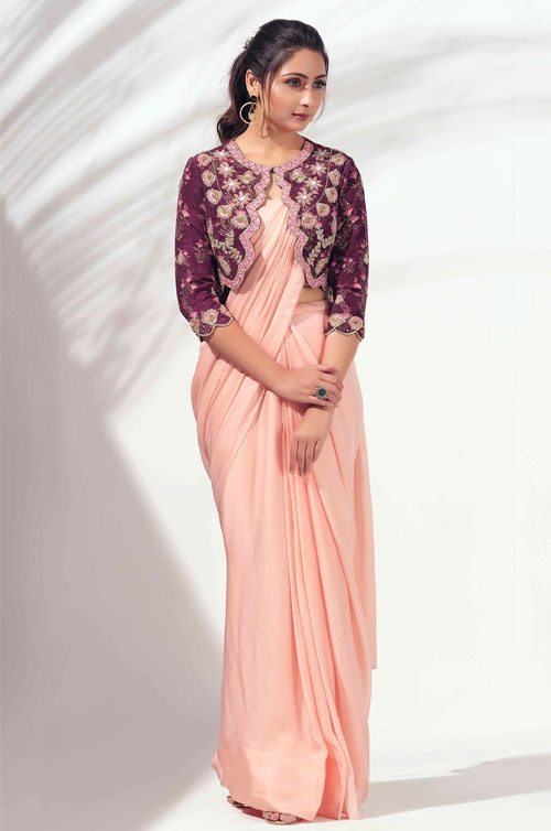 Pre-Draped Saree and Shrug Set