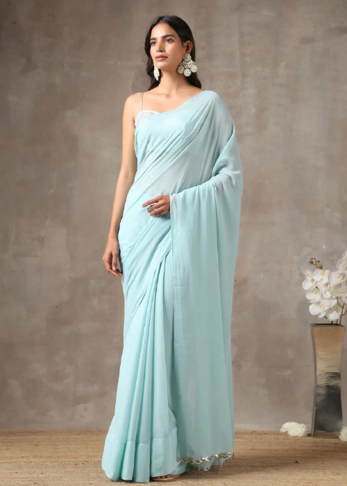 Chiffon Light Blue Saree