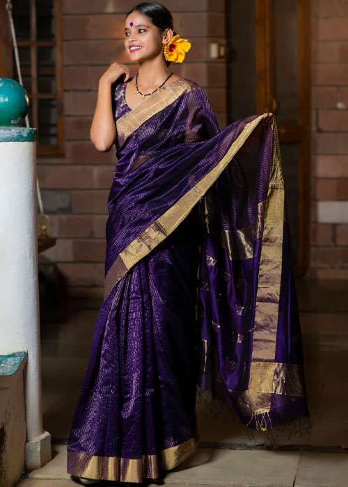 Handwoven Purple Maheshwari Silk Saree
