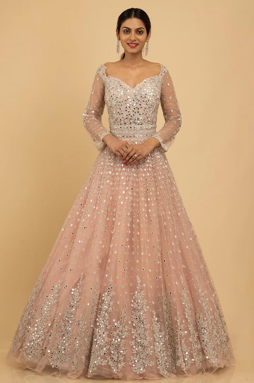 Peach Net Designer Gown