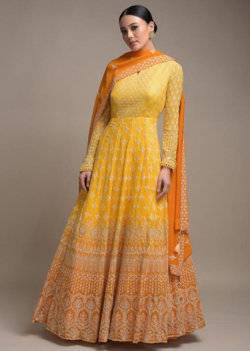 Yellow Floor Length Anarkali Kurti