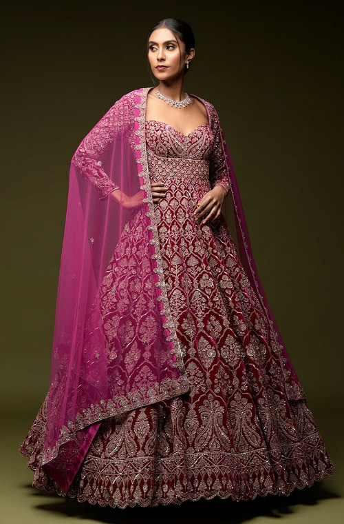 Crimson Pink Velvet Gown