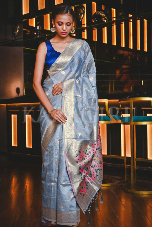 Light Blue Maheshwari Silk Saree