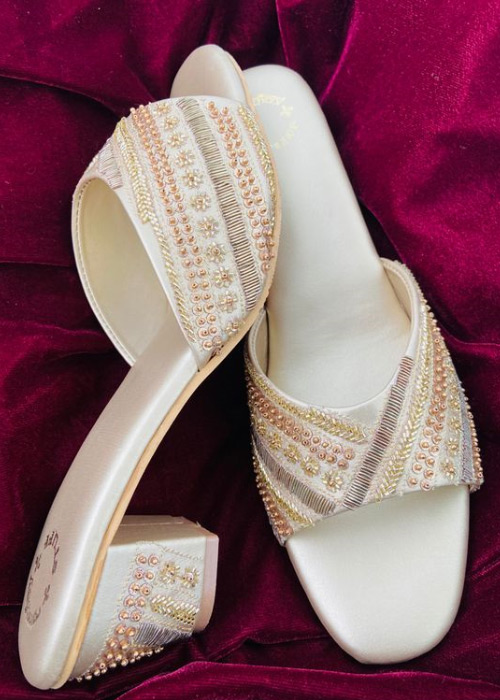 White Moti Work Sandal