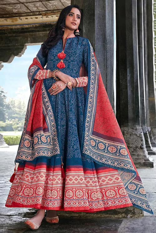 Digital Print Blue Anarkali