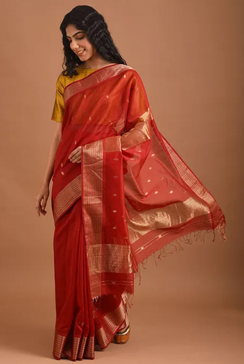 Maheshwari Cotton Silk Saree In Red