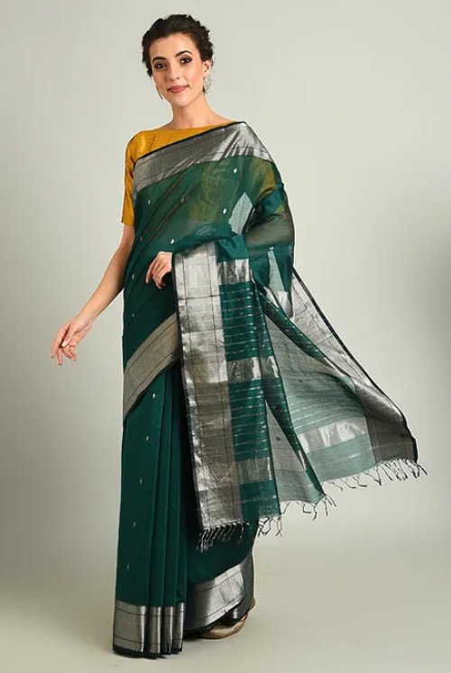 Dark Green Maheshwari Silk Saree