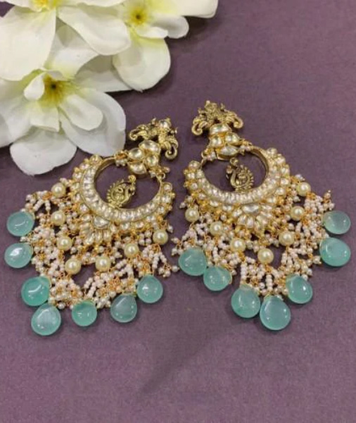 Polki Peacock Chandbali Earrings