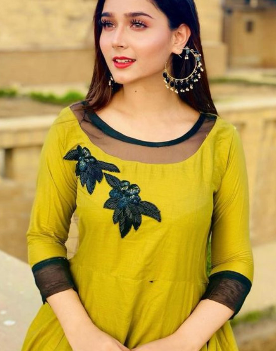 Beautiful Net Work Round Neck Kurti