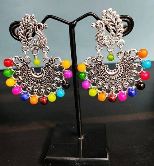 Silver Peacock Chandbali Earrings