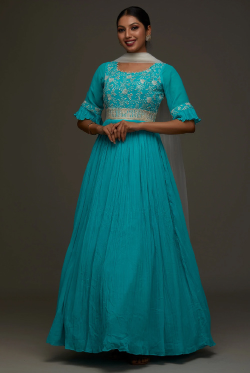 Sky Blue Thread Work Anarkali