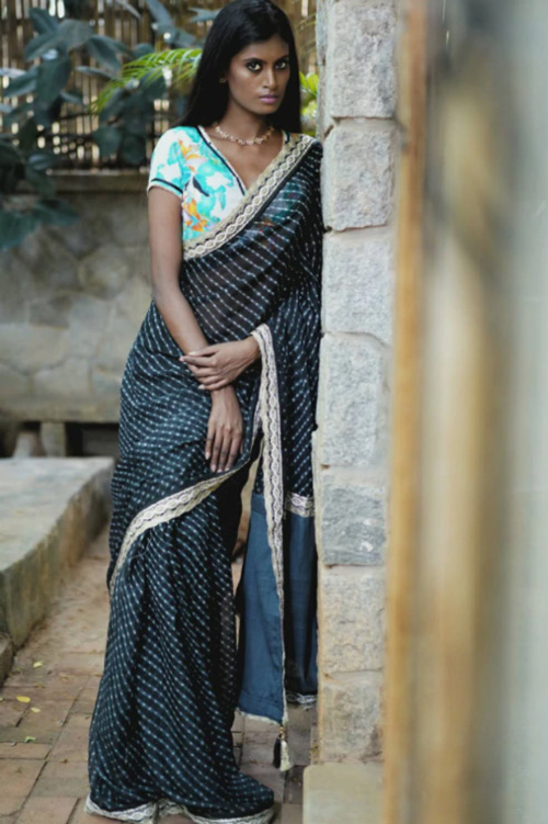 Black Lehariya Saree