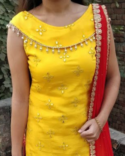 Yellow Suit And Red Dupatta