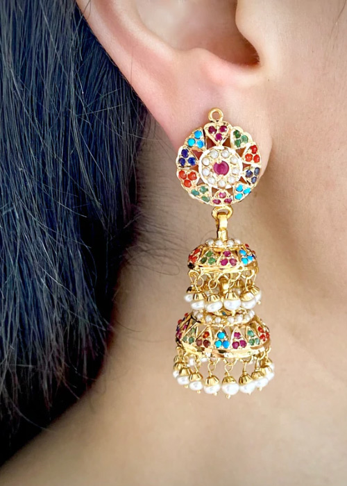 Jhumka Navratna Earrings