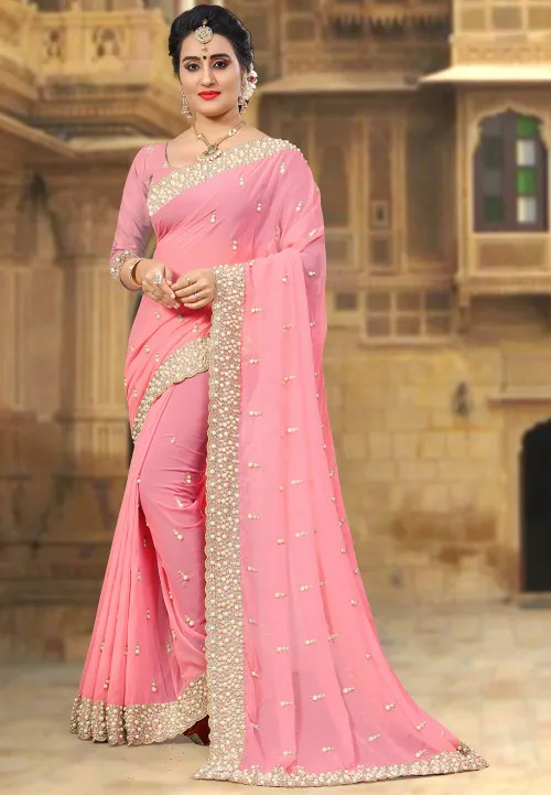 Baby Pink Georgette Saree