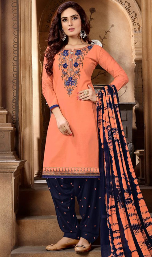 Orange And Blue Salwar Suit