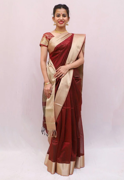 Maroon Maheshwari Silk Saree