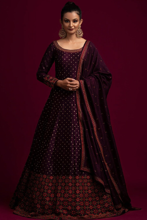 Threadwork Wine Color Kurti
