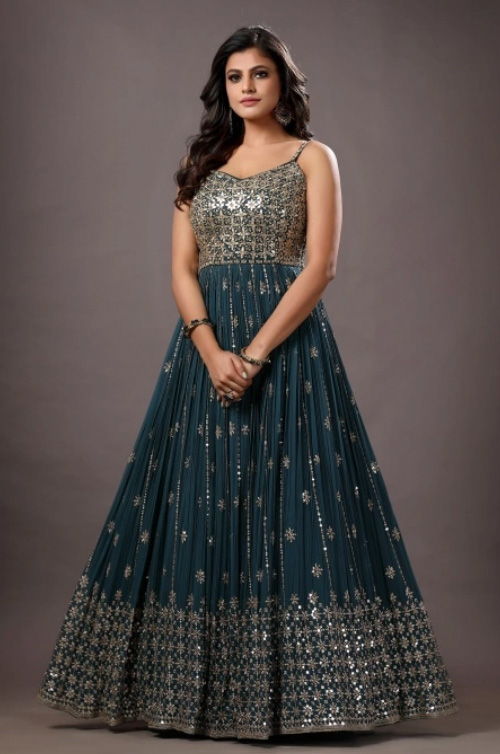 Georgette Rama Blue Gown
