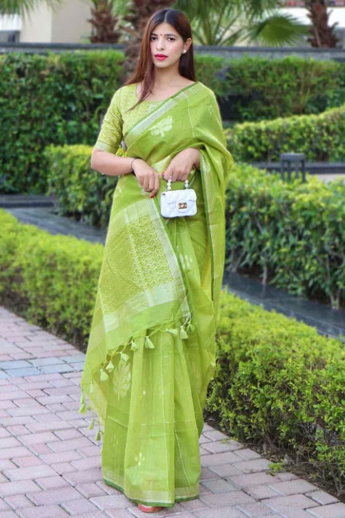 Light Green Saree In Linen