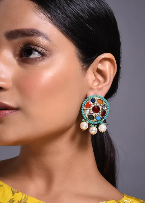 Mullticolor Pearl Navratna Earrings