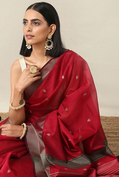 Red Cotton Silk Maheshwari Saree