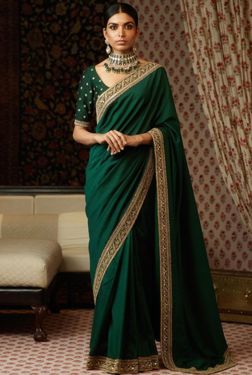 Green Border Work Saree