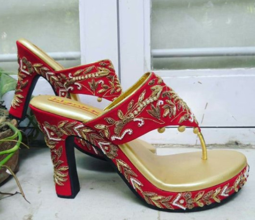 Red Embroidered Heels