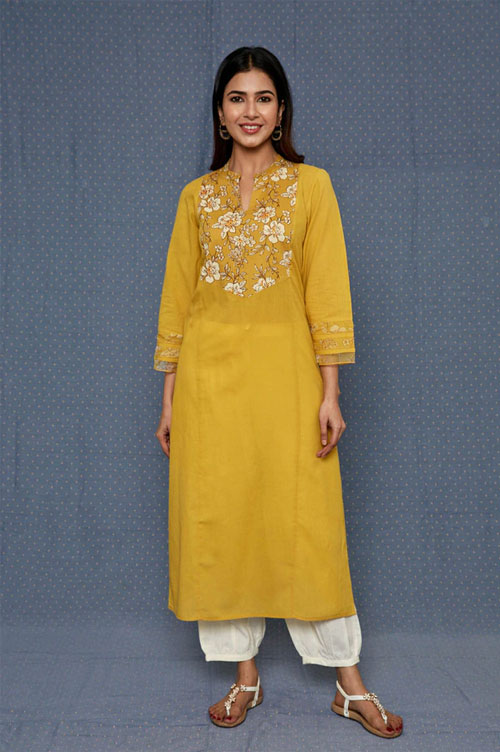 Yellow Chinese Collar Kurta