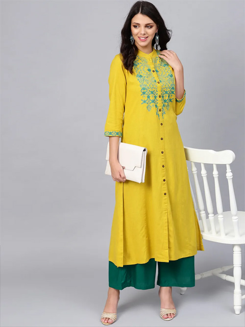 Lime Embroidered Kurti