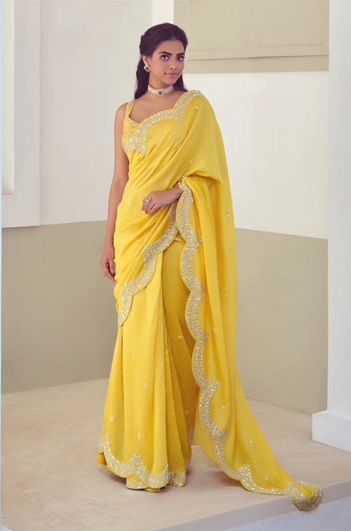 Yellow Chanderi Silk Saree