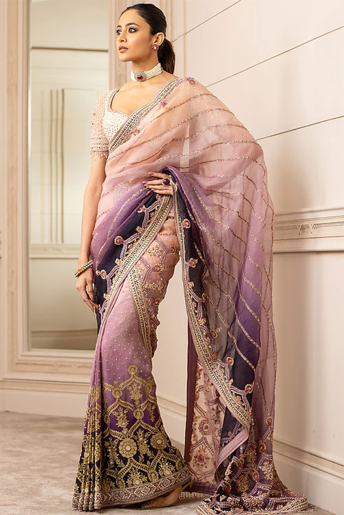 Purple And Peach Half Saree