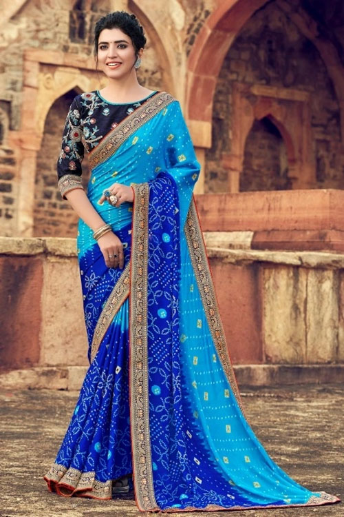 Blue Bandhani Saree
