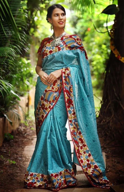 Blue Threadwork Saree With Broad Border