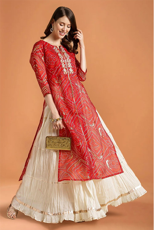 Bandhej Red Kurti