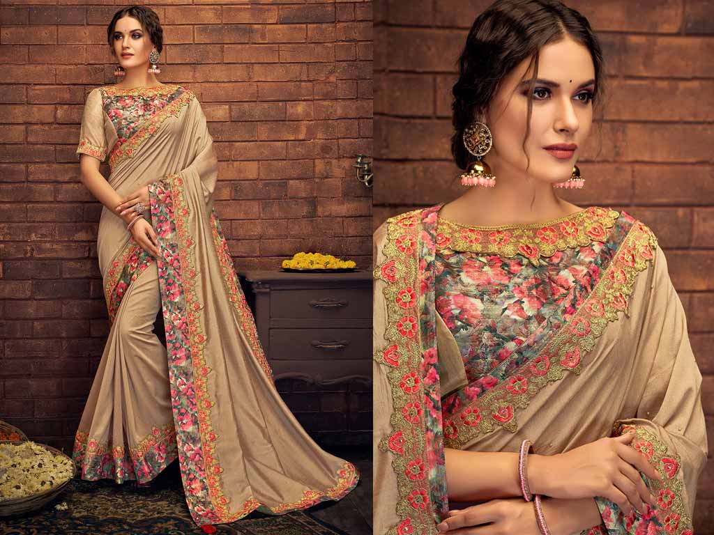 Beige Designer Silk Saree