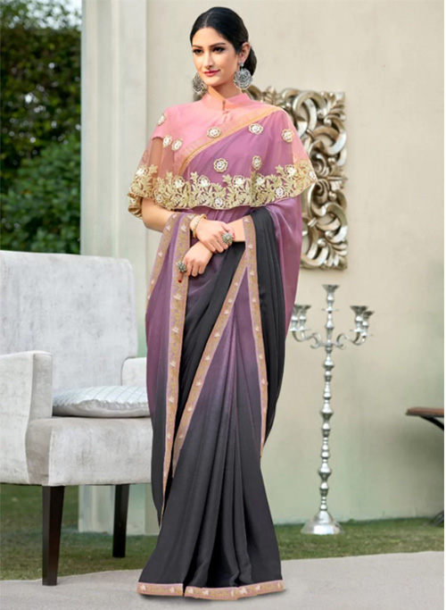 Black Half saree With Poncho Style Blouse