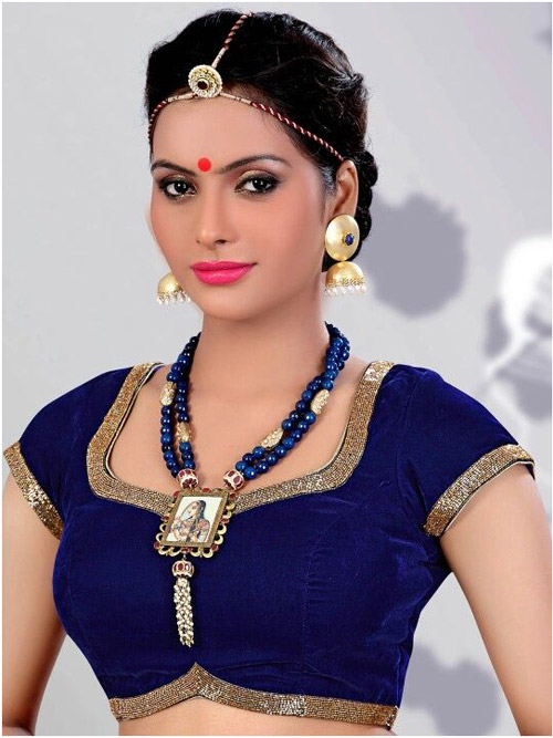 Blue Velvet Short Sleeves Blouse