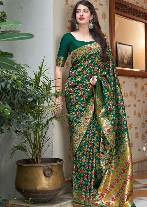 Bottle Green Patola Saree