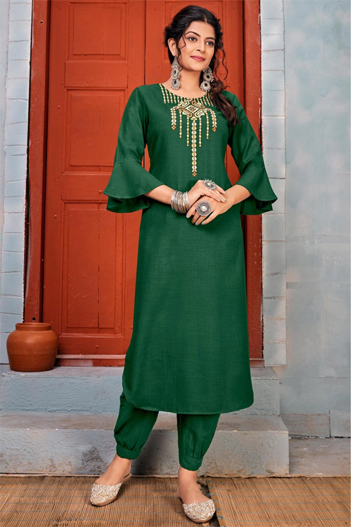 Bottle Green Straight Cut Kurti