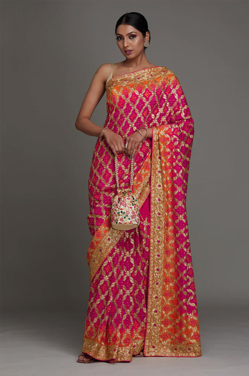Checks Print Crepe Saree