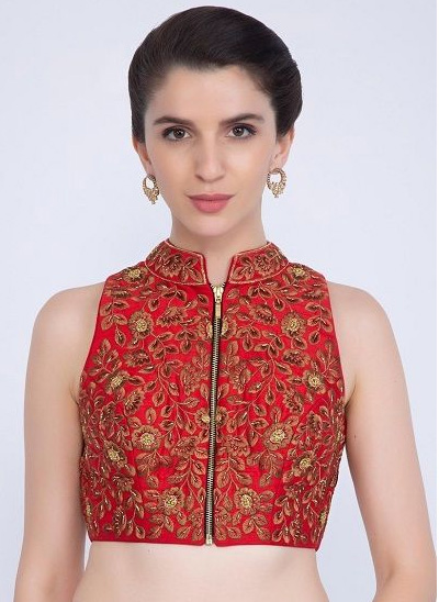 Chinese Collar High Neck Red Blouse